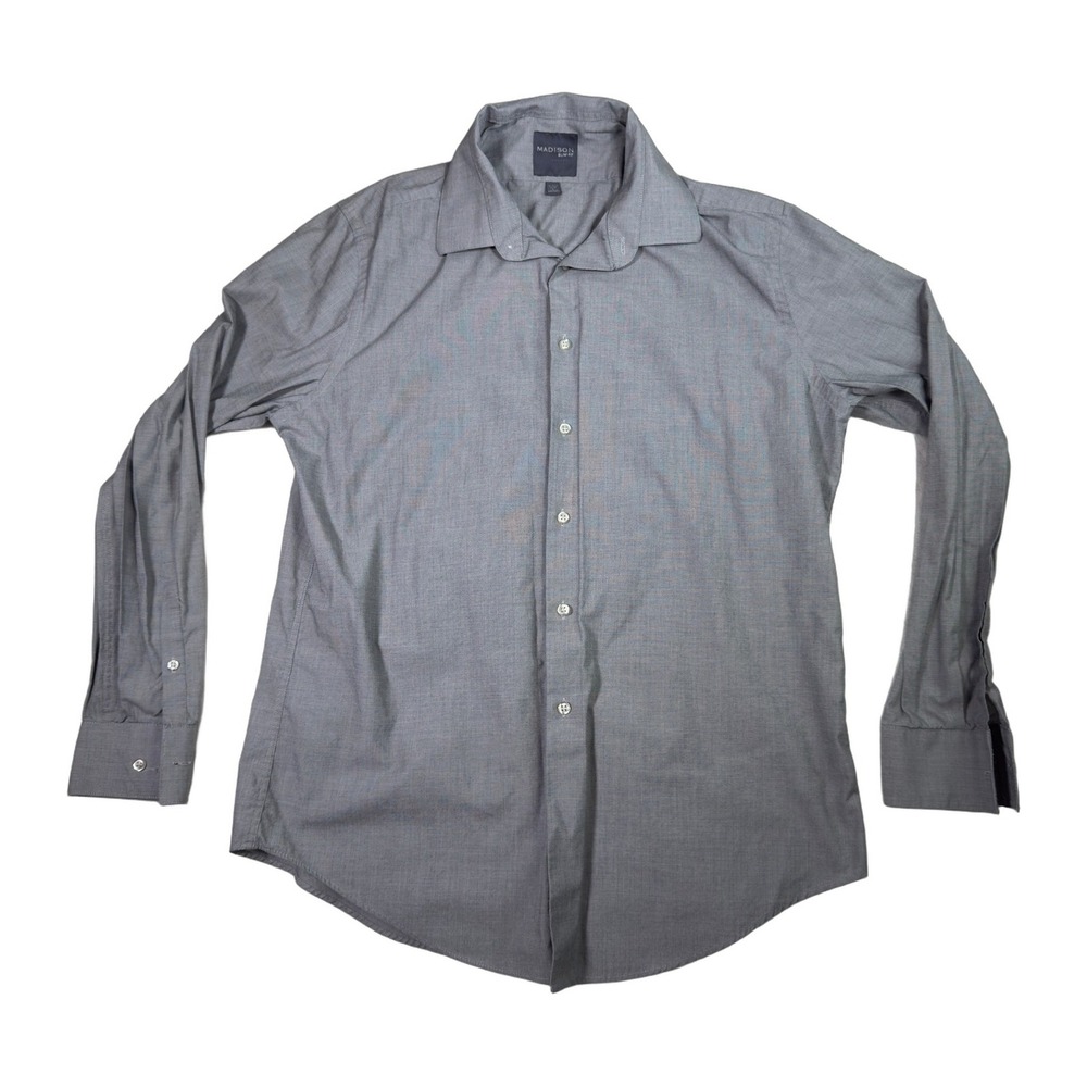 Madison Slim Fit Dress Shirt Mens 16 1/2 34/35 L Gray Button Down Long Sleeve